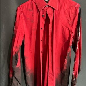 Express Red and Black Casual Button-Down Shirt hand tie dyed modern fit